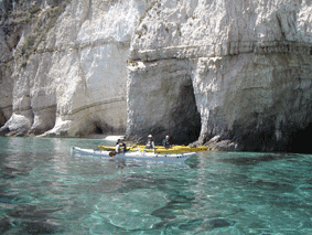 sea kayaking blue caves, zakynthos, ionian islands, greece
